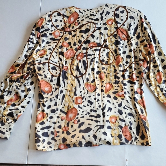 ESCADA Vintage 100% Silk Button Closure Sequin Detail Blouse - Picture 5 of 6